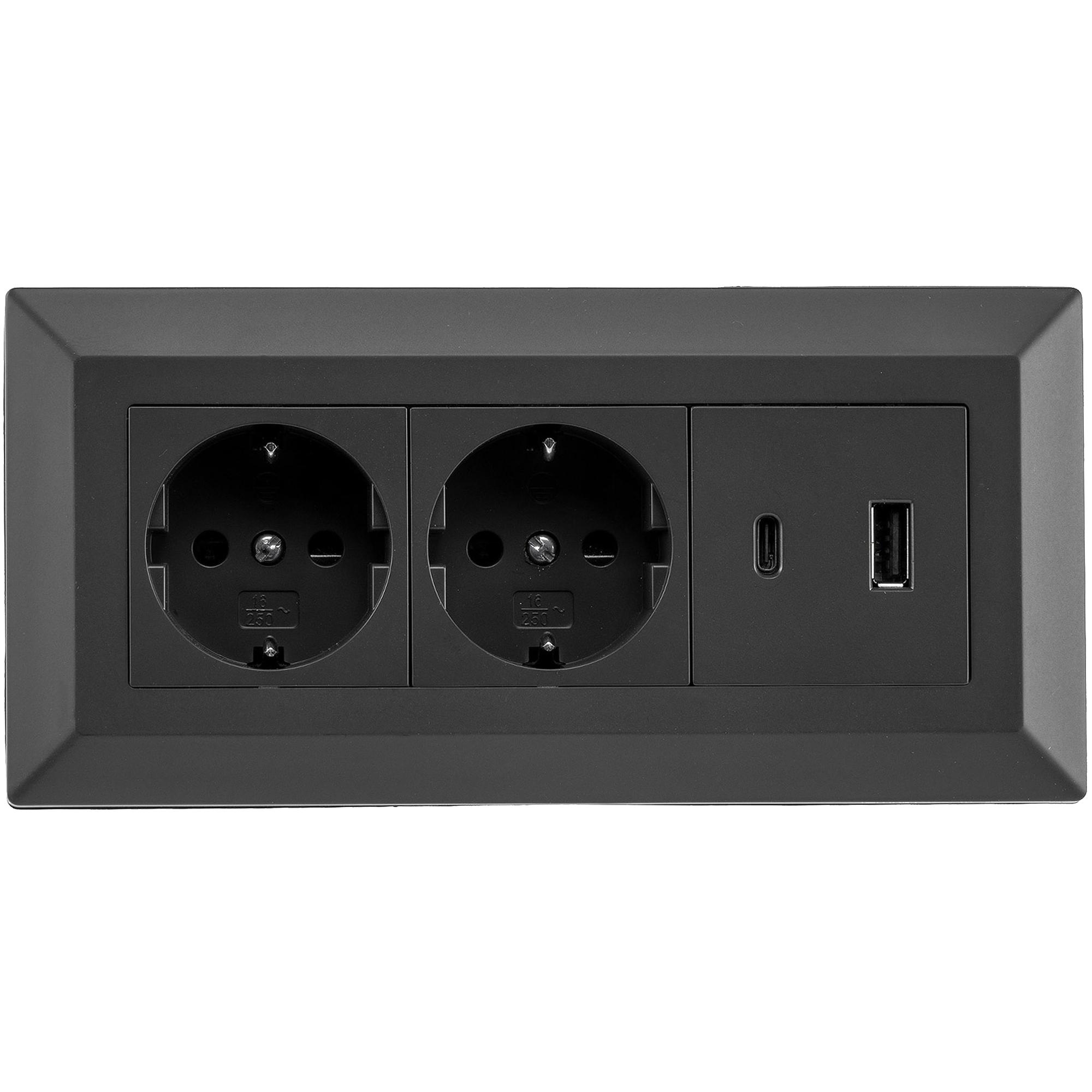Thumbnail - Chilitec, Steckdose, Steckdosenblock 23574, 2-fach, USB-A+C, 16A/250V, schwarz