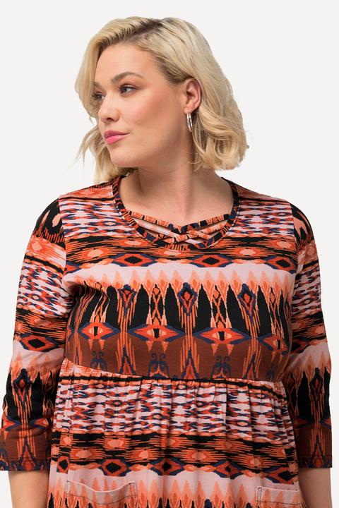 Produktbild Ulla Popken Jerseykleid, A-Linie, Zierbänder, Rundhals, 3/4-Arm (50, 52)