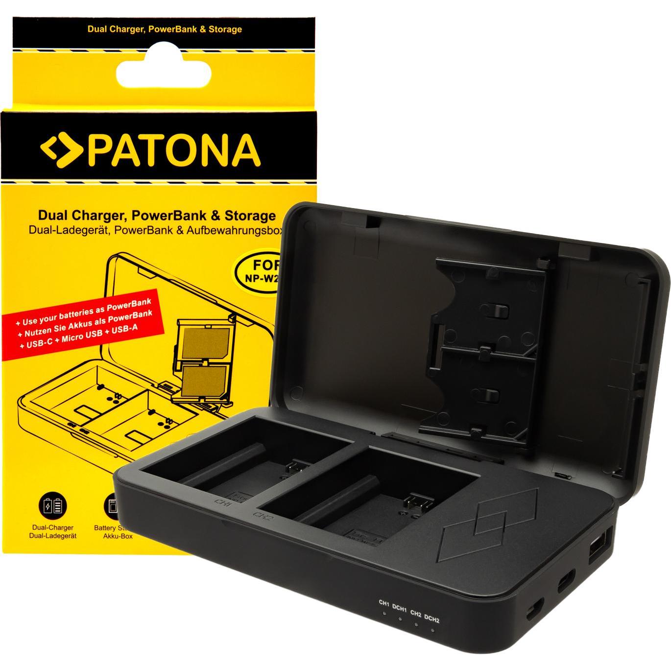 Patona Caricatore doppio NP-W235 Powerbank (Caricabatterie per fotocamere), Alimentatore fotocamera, Nero