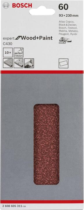 Image du produit Bosch Professional Zubehör Feuille abrasive C430, 93 x 230 mm, 60, non perforée, tendue, paquet de 10 (60)