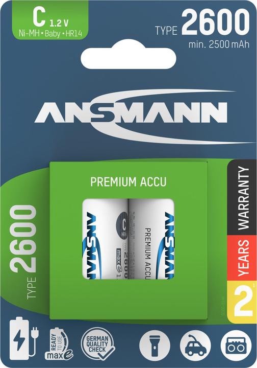 Produktbild Ansmann NiMH Akku Baby C Typ 2600 (min. 2500 mAh) maxE (2 Stk., C, 2600 mAh)