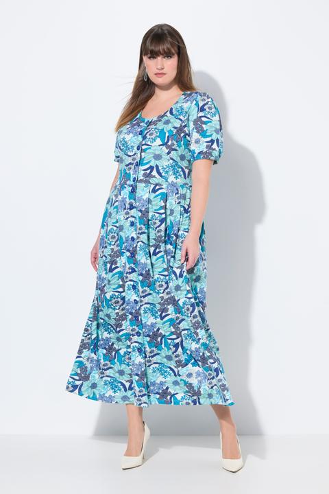 Produktbild Ulla Popken Jersey-Maxikleid, Blüten, Rundhals, Halbarm (56)