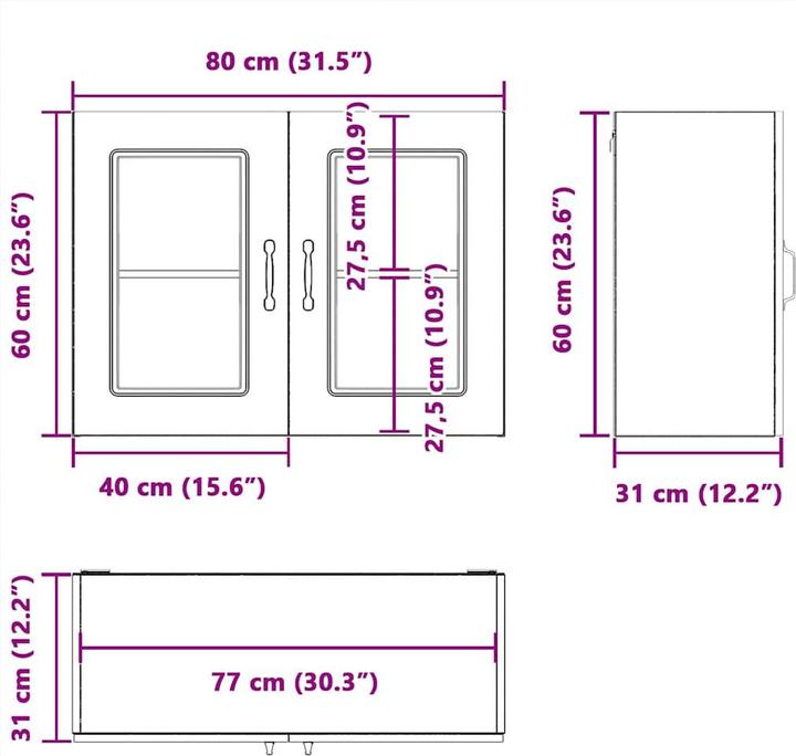 Actual product image vidaXL Kitchen wall unit with glass door Kalmar brown oak-look (80 x 31 x 60 cm)