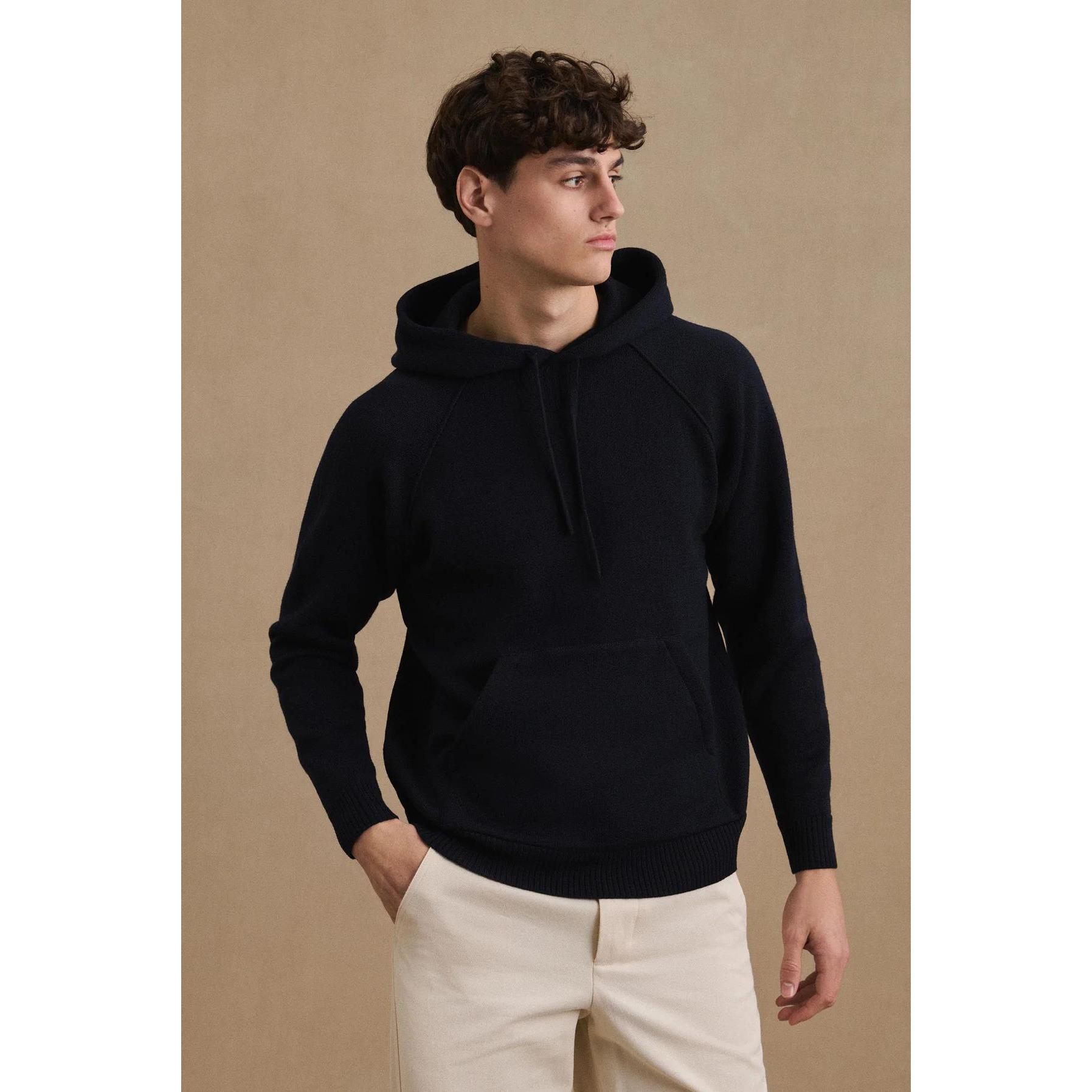 Thumbnail - Le Minor, Pullover, Merino-Woll-Hoodie, Blau, (L)
