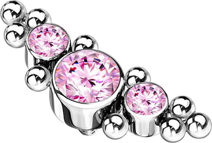 Actual product image Star Piercing Dermal anchor silver centred with beads and three pink crystals (without brass, Titanium)