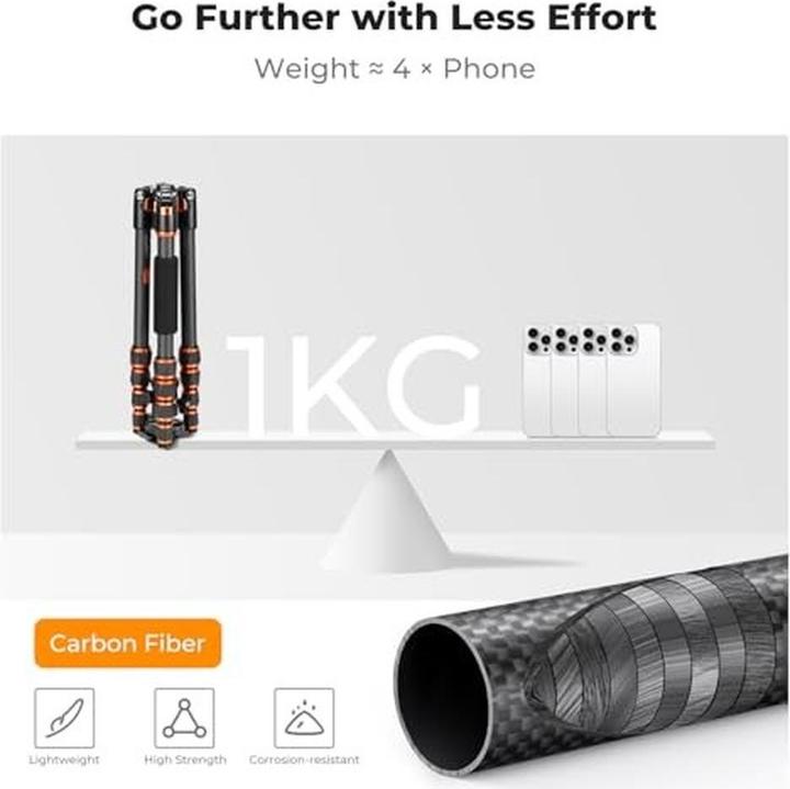 Image du produit K&F Concept Trépied léger en fibre de carbone avec rotule 360° et monopode pour appareils photo reflex (Carbone)