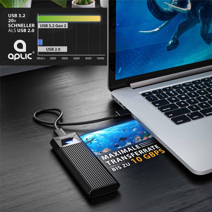 Image du produit Aplic Boîtier pour disque dur, boîtier M.2 NVMe USB 3.2 Gen2, PCIe 3.0 & SATA, Compatible avec 2242 (M.2 2230, M.2 2242, M.2 2260, M.2 2280)