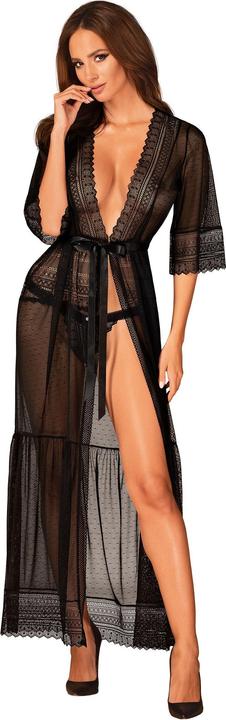 Obsessive Langer Morgenmantel mit Pünktchen und Spitze