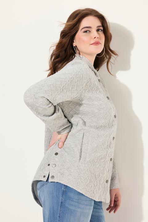 Image du produit Ulla Popken Veste à capuche, motif torsadé et boutons-pression. Dos plus long. (58)
