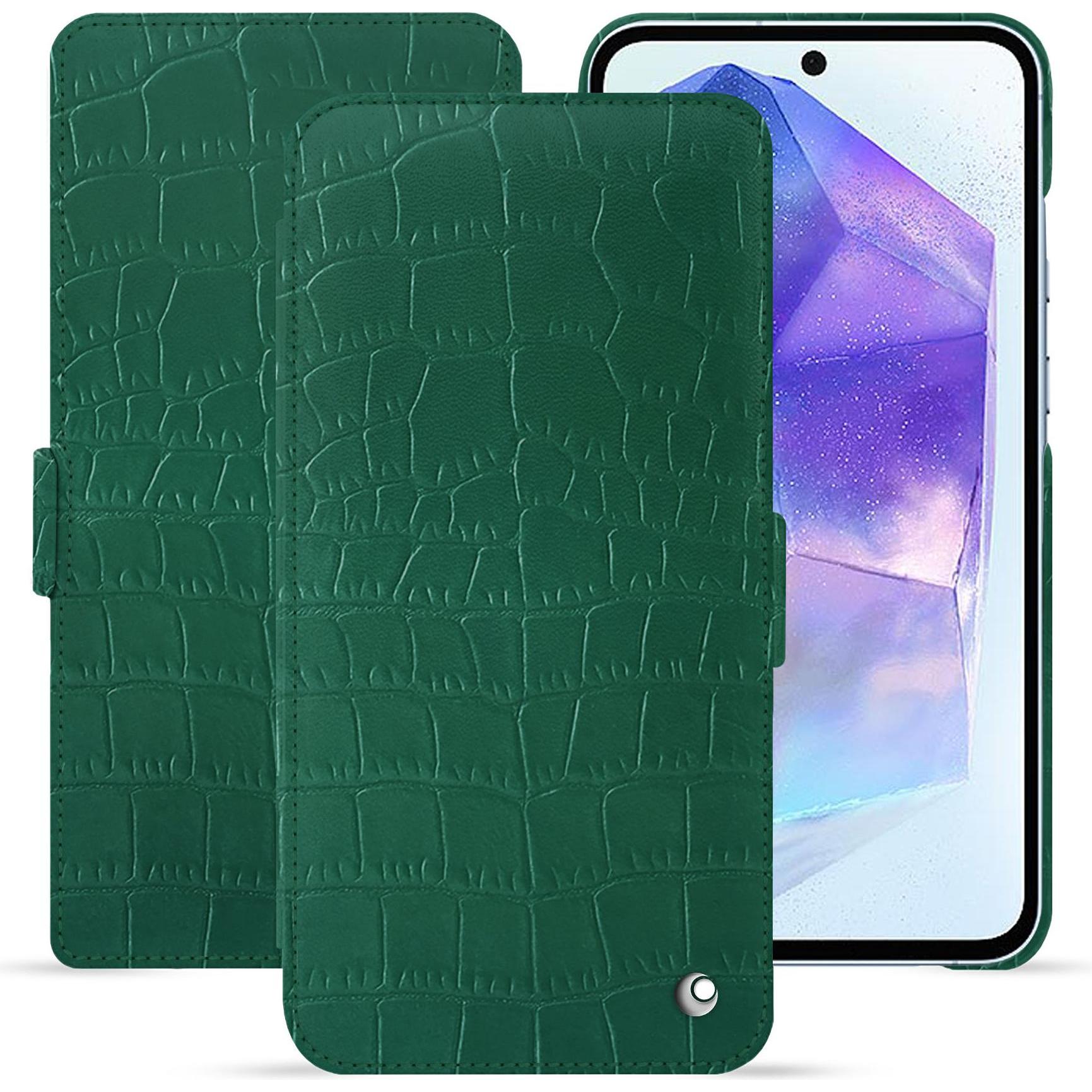 Noreve Lederschutzhülle horizontal (Samsung Galaxy A55), Smartphone Hülle, Grün