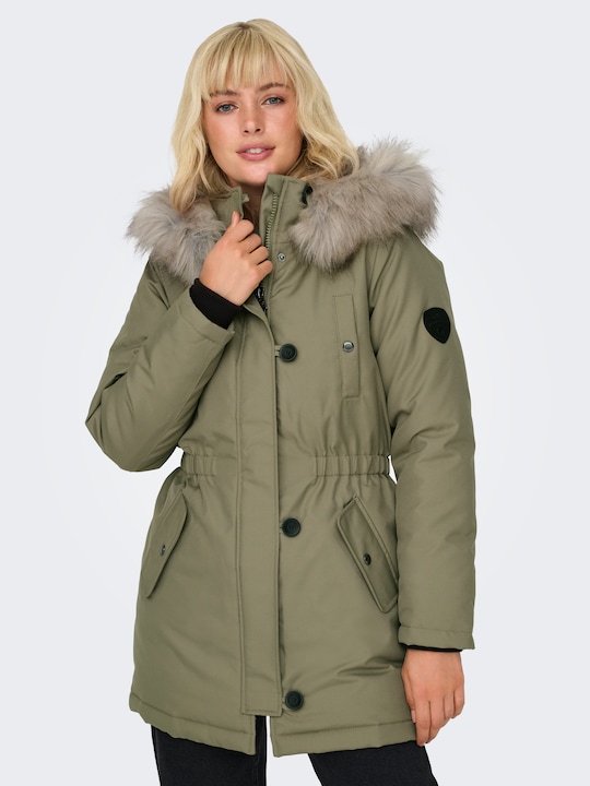 Immagine prodotto Only Cappuccio con pelliccia sintetica staccabile Polsini a coste Parka Parka lungo (S)