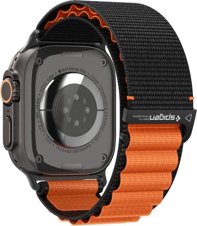 Produktbild Spigen WBF1 Armband für Apple Watch 44 / 45 / 46 / 49 mm - Schwarz und Orange (44 mm, 45 mm, 46 mm, 49 mm, Nylon)
