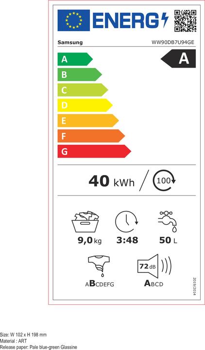 Energie-Label Samsung WW90DB7U94GEU5 (9 kg, Links)