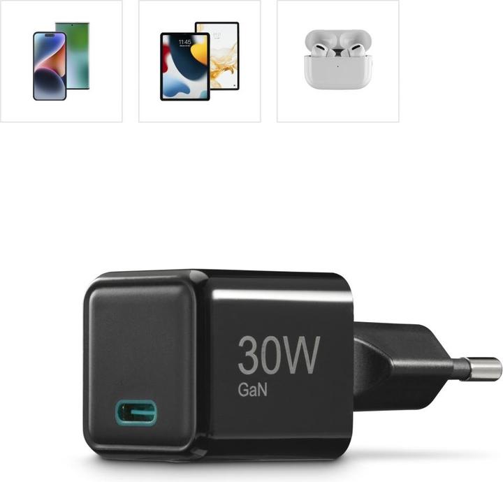 Actual product image Hama Fast charger, USB-C, PD/QC/GaN, super mini charger, 30 W, black (30 W)