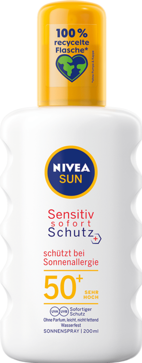 Actual product image NIVEA Sensitive Protect Sun Allergy (Sun spray, SPF 50, 200 ml, 150 g)
