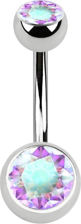 Produktbild Star Piercing Banane silber mit zwei Kugeln Kristall multicolor (Chirurgenstahl 316L, ohne Messing)