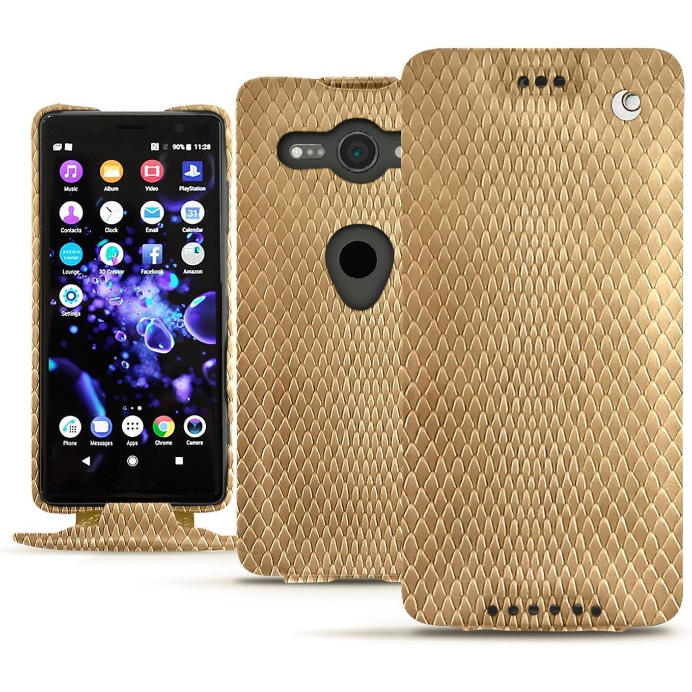 Noreve Lederschutzhülle vertikal (Sony Xperia XZ2 Compact), Smartphone Hülle, Beige