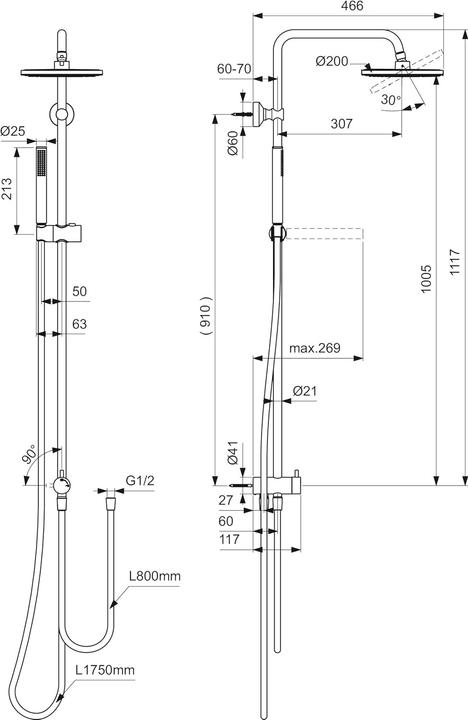 Actual product image Ideal Standard IDS shower system IDEALRAIN for wall-mounted fitting silk black