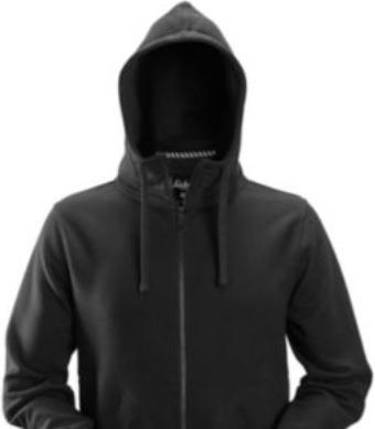 Produktbild Hultafors Snickers haettetrøje str. M - Sort, med lang lynlås, 60% bomuld/40% polyester - 2890