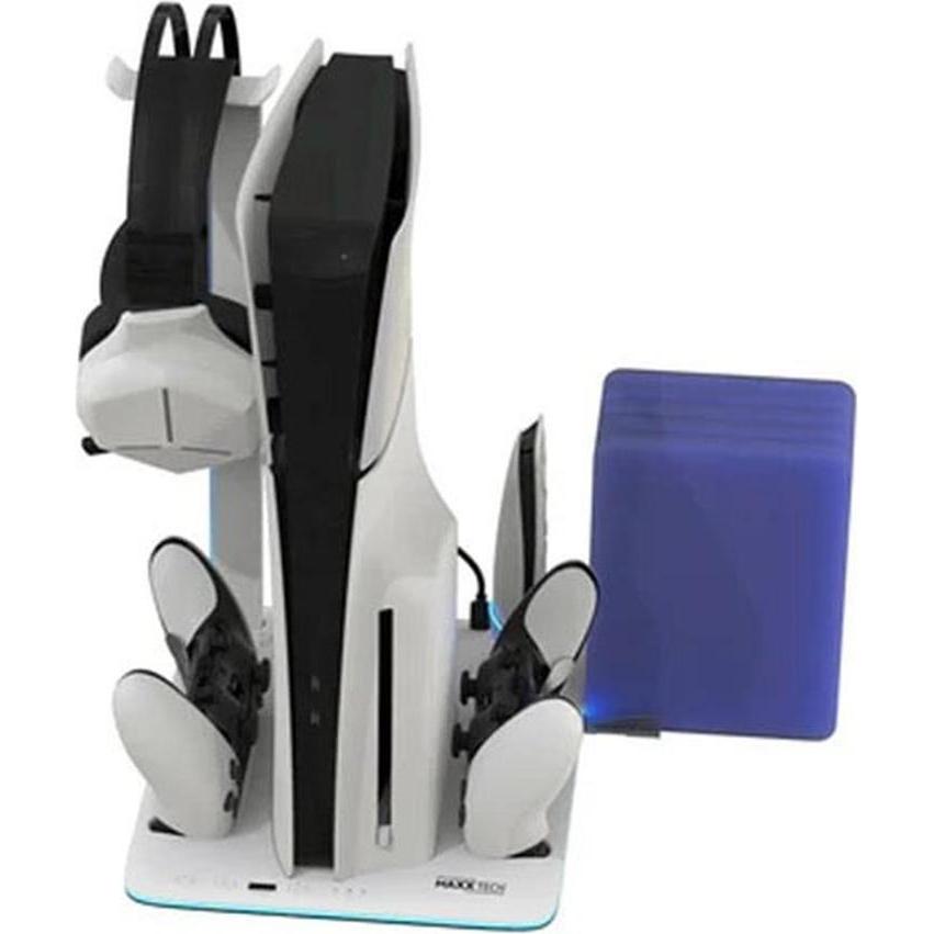 Maxx Tech PS5 DLX / Stazione di ricarica multifunzionale a LED (PS5), Altri accessori gaming, Bianco