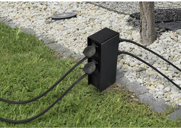 Actual product image Sygonix SY-6121658 Gartensteckdose 4fach Schwarz erhöhter Berührungsschutz, mit (4x, CEE 7/3)