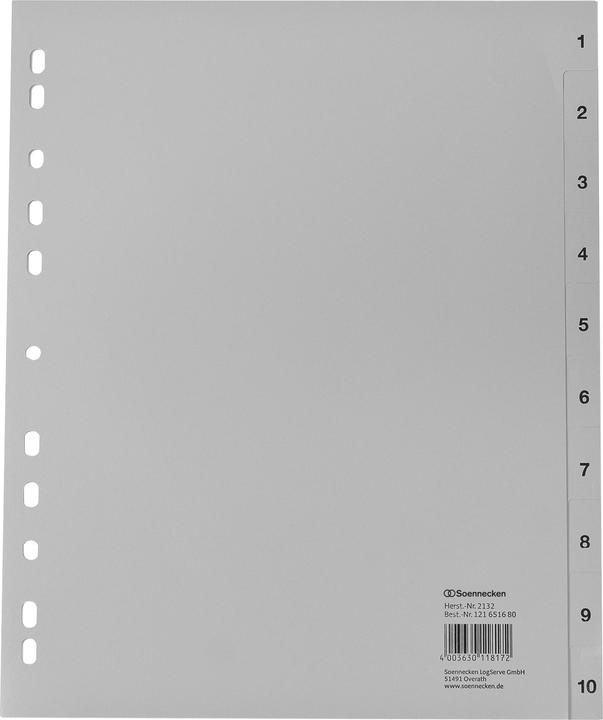 Soennecken Zahlenregister Verwendung für Papierformat: DIN A4, Übe Ausführung der Tabe: 1-10