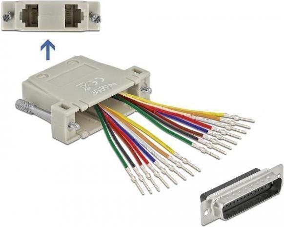 Actual product image Delock D-Sub HD 44 pin crimp male to 2 x RJ45 female with mounting kit beige