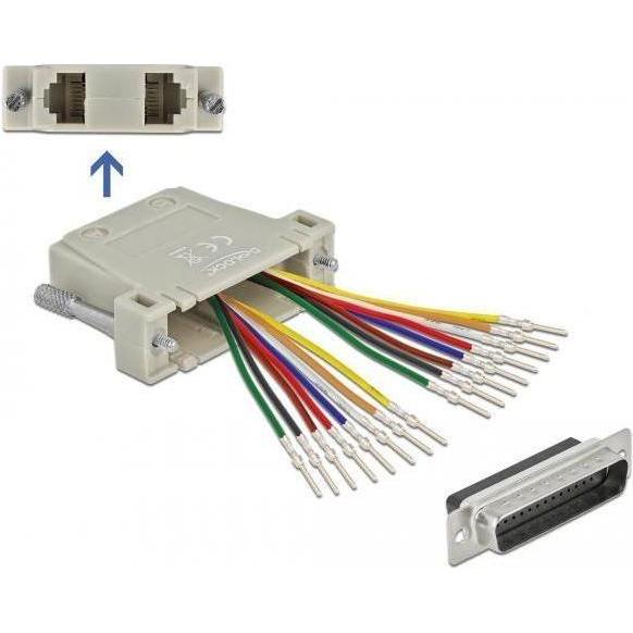 Delock D-Sub HD 44 pin maschio a crimpare a 2 x RJ45 femmina con kit di montaggio beige, Cavo + Spina elettrica, Beige