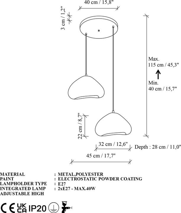 Produktbild Opviq Lora Luna Two Socket Chandelier (E27)