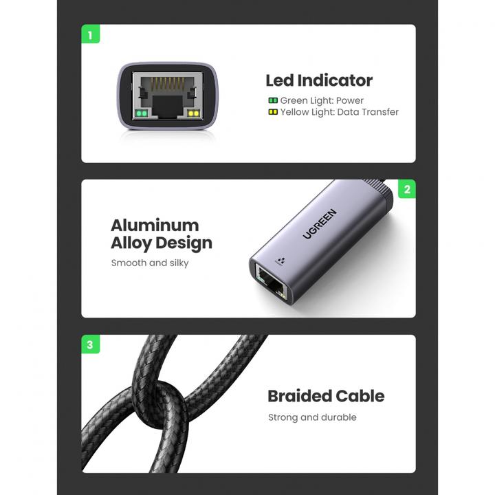 Immagine prodotto Ugreen USB-C to RJ45 Netzwerkadapter (USB-C, RJ45 (1x))