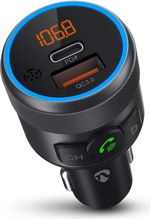 Actual product image Nedis Car Audio FM Transmitter - Fixed - Hands-free - 1" - Amber Screen - Bluetooth - PD 18 W/PD 2