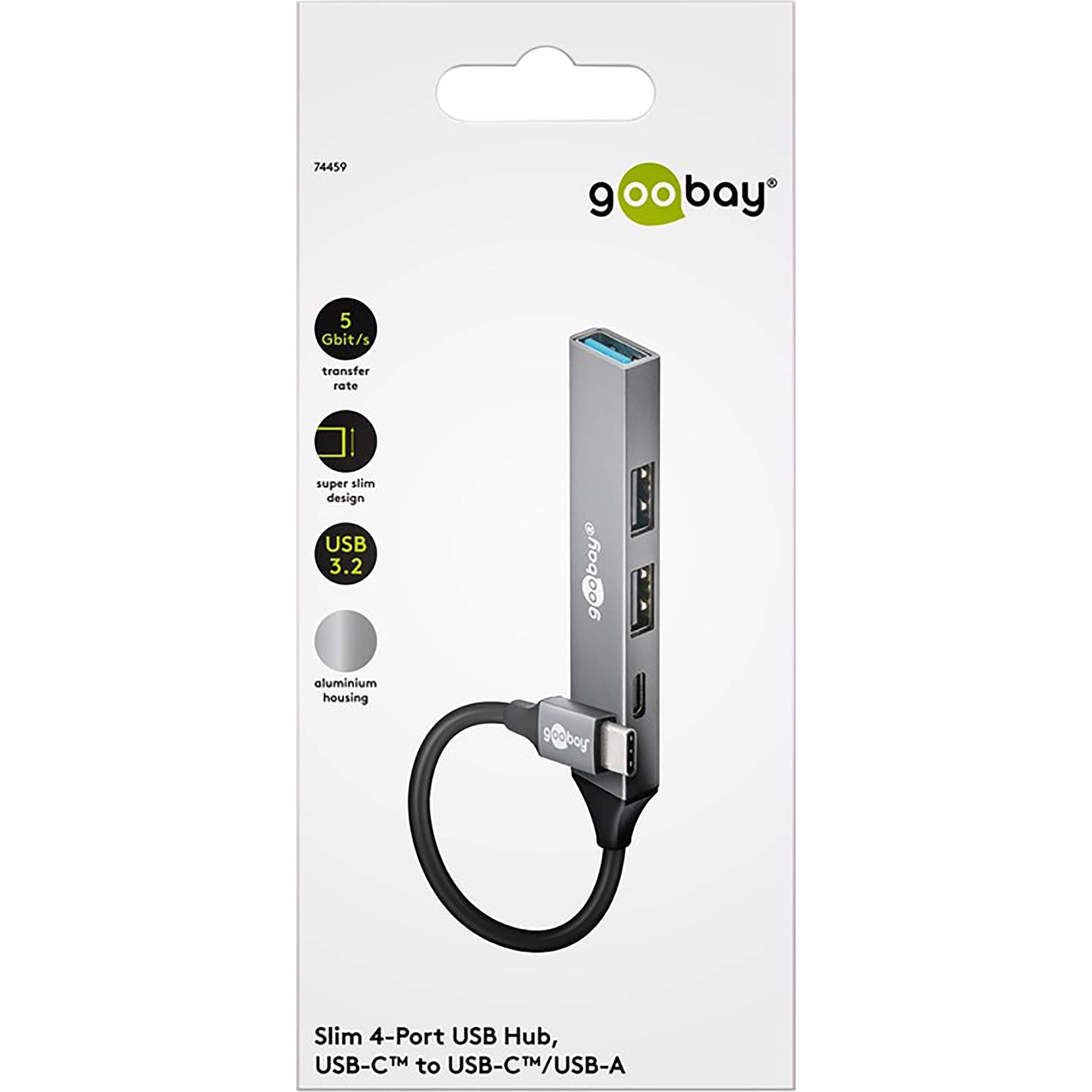 Goobay Slim 4-Port USB-Hub, USB-C auf USB-C/USB-A, USB 3.2 (USB-C, 4 Ports), Dockingstation + USB Hub