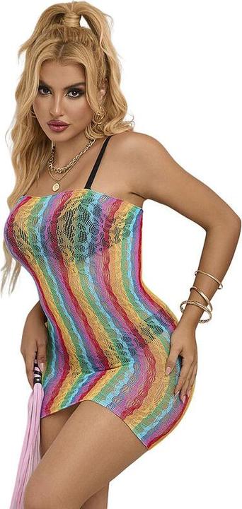 Actual product image Subblime 952457 Rainbow Off Shoulder Sleeveless Net Bodystocking One Size (One size)