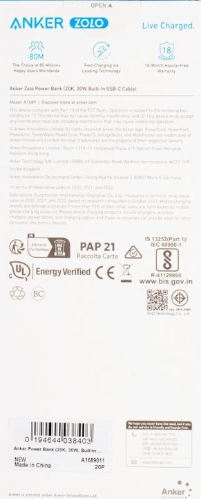 Immagine prodotto Anker Zolo (20000 mAh, 30 W)