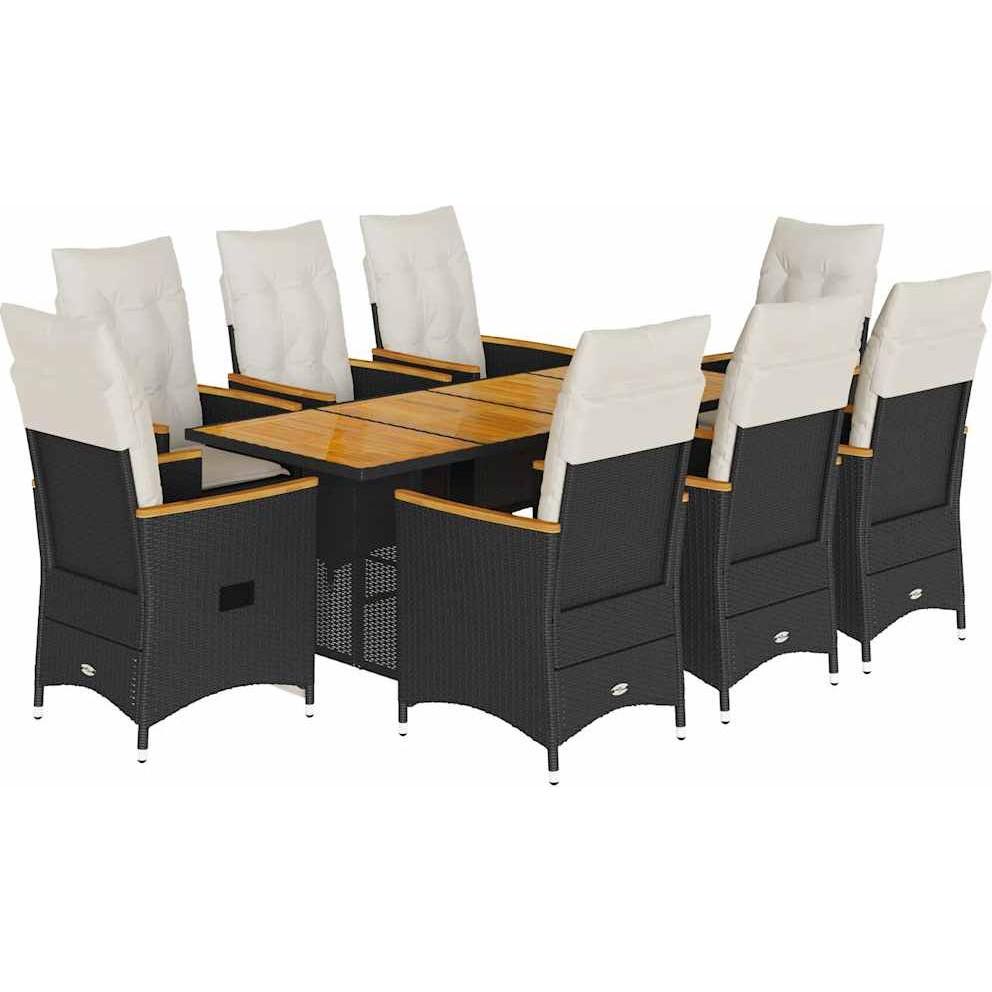 VidaXL, Gartentisch + Balkontisch, Gartenmöbel Essgruppe Gartengarnitur Sitzgruppe 9tlg. Schwarz Poly Rattan (80 cm)