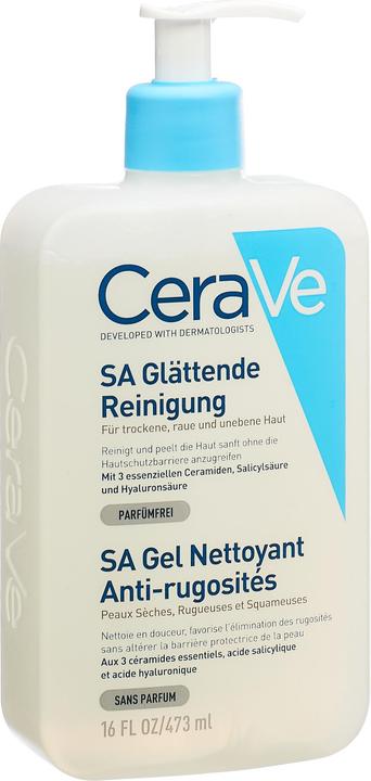 Produktbild CeraVe SA Glättende Reinigung: mildes Reinigungsgel für Gesicht und Körper bei trockener Haut (Reinigungslotion, 473 ml)
