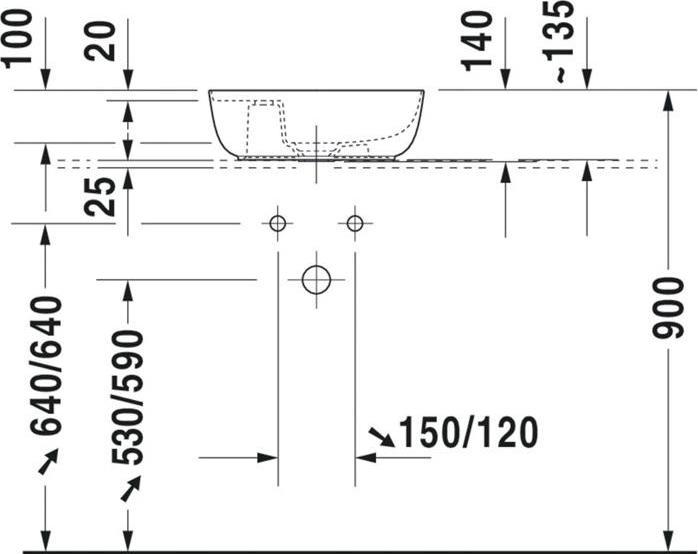 Actual product image Duravit Top basin LUV o ÜL m HLB 420x270mm lateral 1 HL gr sdm (270 mm, 420 mm)