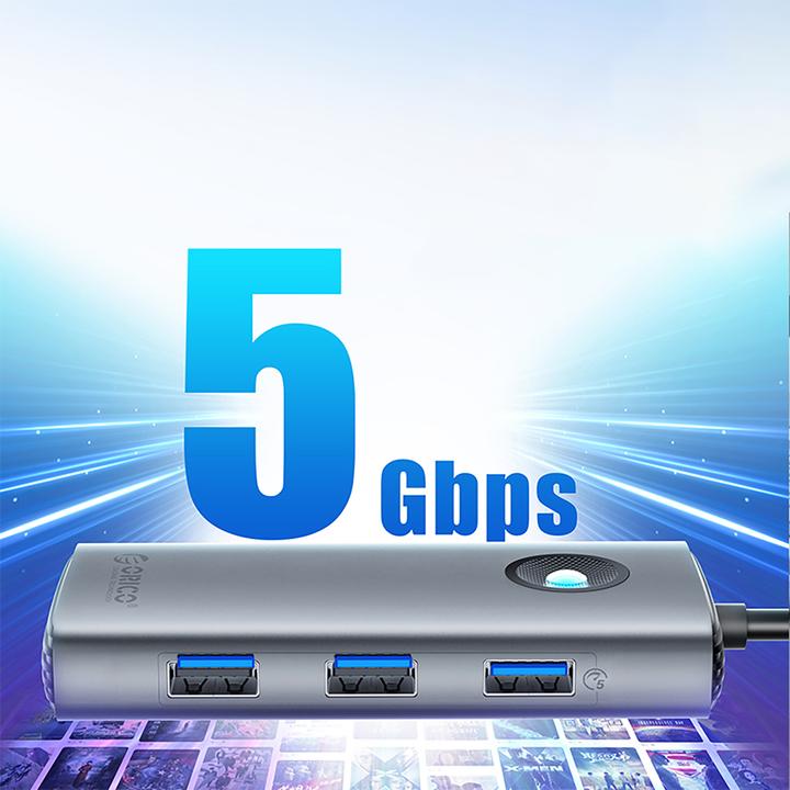 Image du produit Orico Converter PW11-6P USB-C Hub Docking Station 3x USB-A 3.0 + 1x USB-C 2.0 + 1x HDMI - Gray (USB-C, 6 ports)
