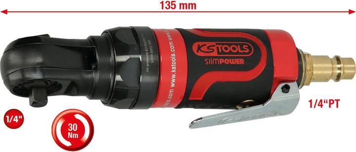 Produktbild KS Tools SlimPOWER Mini-Druckluft-Umschaltratsche, max. 6,3 bar (90 psi), 1/4" (1/4")