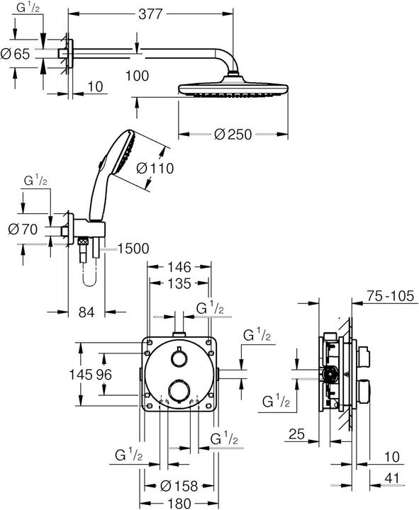 Actual product image Grohe Precision Thermostat Duschsystem Unterputz mit Vitalio Start 250 (1 Strahlart) und Vitalio Comfort 1