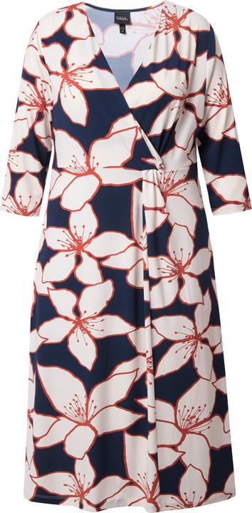 Actual product image Ulla Popken Flower Print 3/4 Sleeve Wrap Look Midi Dress (58)