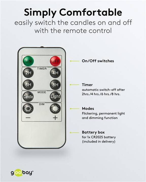 Image du produit Goobay Lot de 5 bougies bâton à LED en cire véritable (5 x)