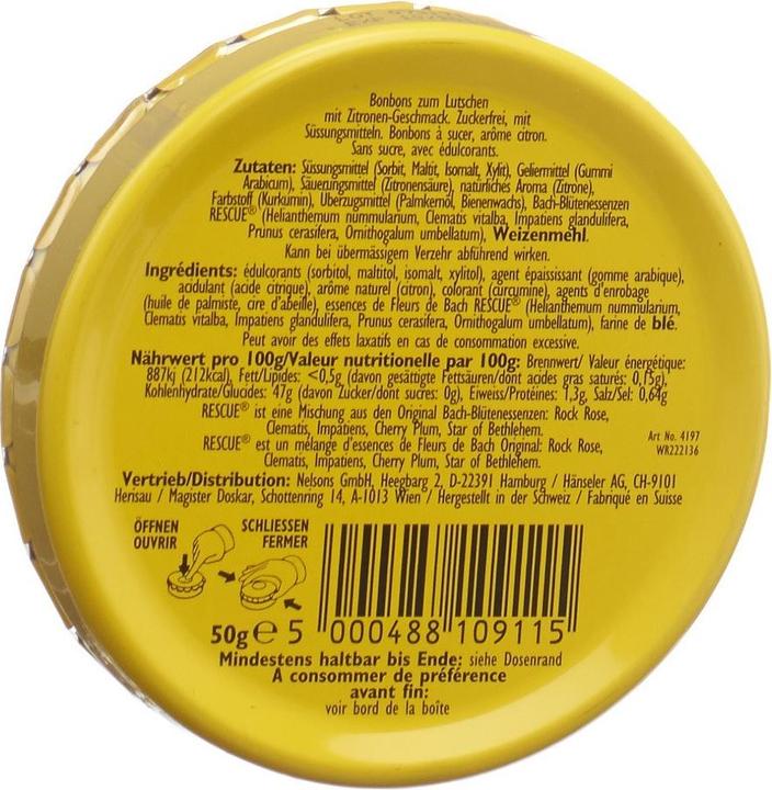 Nutritional values and ingredients Bach Rescue Lemon (30 pcs., Dragée, 50 g)
