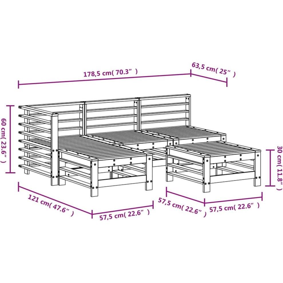 Thumbnail - VidaXL, Gartenlounge, 5-tlg. Garten-Lounge-Set Weiss Massivholz Kiefer,Farbe