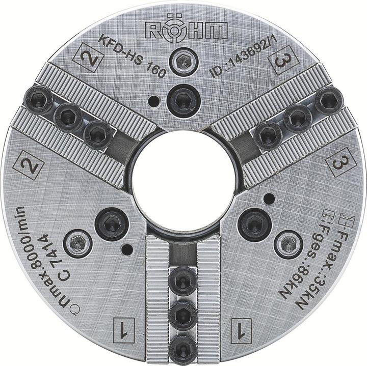Produktbild Röhm Kraftspannfutter KFD-HS 200, 3-Backen, Spitzverzahnung 90°, ISO 702-I