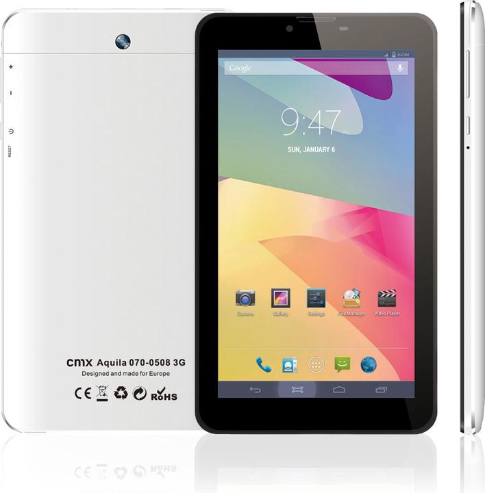 CMX AQUILA 070-0508 2x3G-Sim - Tablette - Android 4,4 (KitKat) - 8 Go - 17,78 cm (7) TFT (1024 x 600) (3G, 7", 8 Go, Blanc)