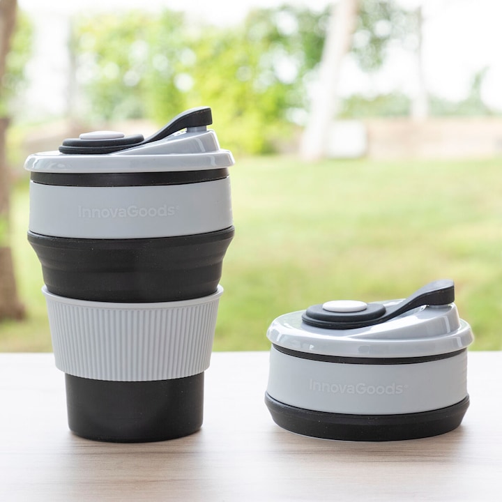 Produktbild InnovaGoods Faltbarer Becher mit Deckel - Silikon (0.35 l)