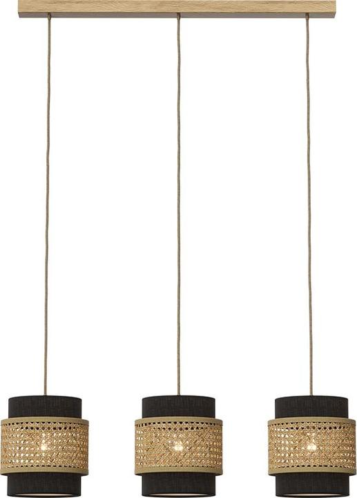 Actual product image Vicco 3-piece pendant light Morten, Rattan/black, 70 x 120 cm (E27)