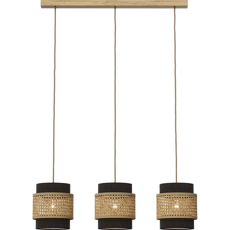 Vicco, Pendelleuchte, 3er Pendelleuchte Morten, Rattan/Schwarz, 70 x 120 cm (E27)