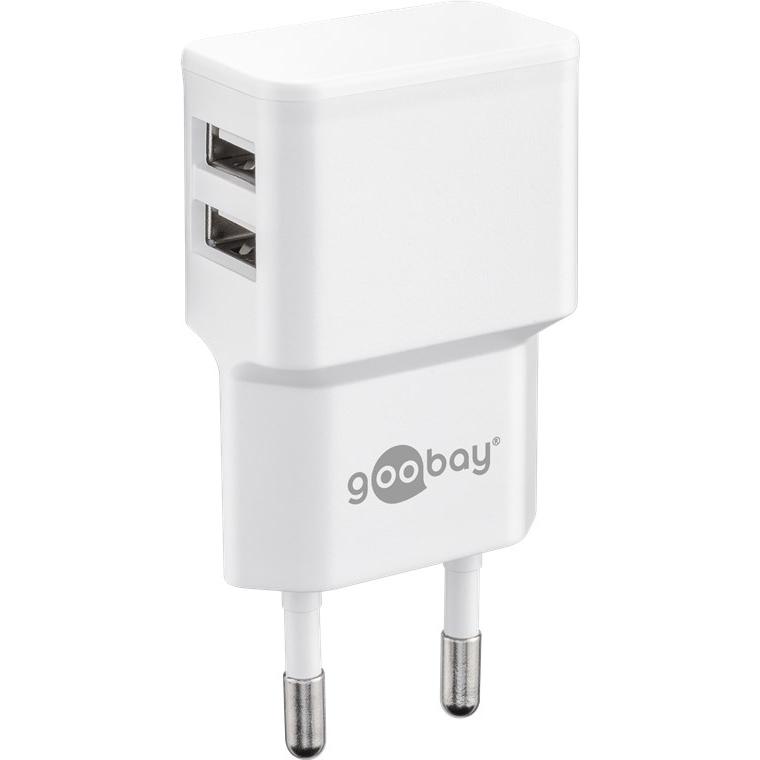 Thumbnail - Goobay Dual Ladeset 2,4 A, Netzteil mit 2x USB-Ausgang inklusive USB-Ladekabel, weiss (12 W), USB Ladegerät, Weiss
